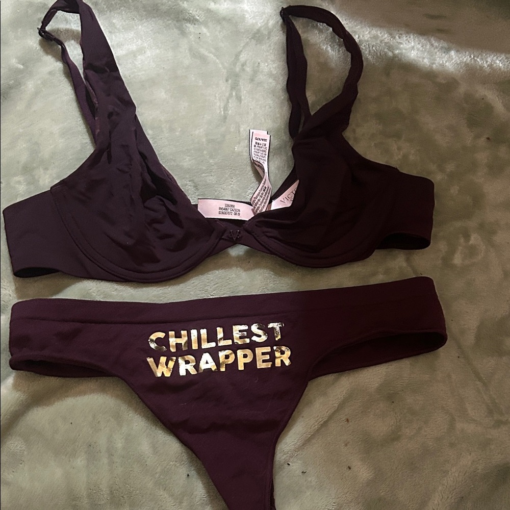 Victoria's Secret Maroon Bra and Panty Set